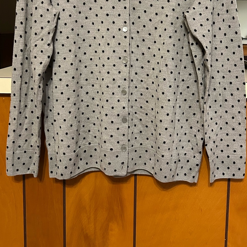 Talbots Merino Wool Polka Dot Cardigan Sweater Gray XLP Buttons Teacher
V - Picture 8 of 13